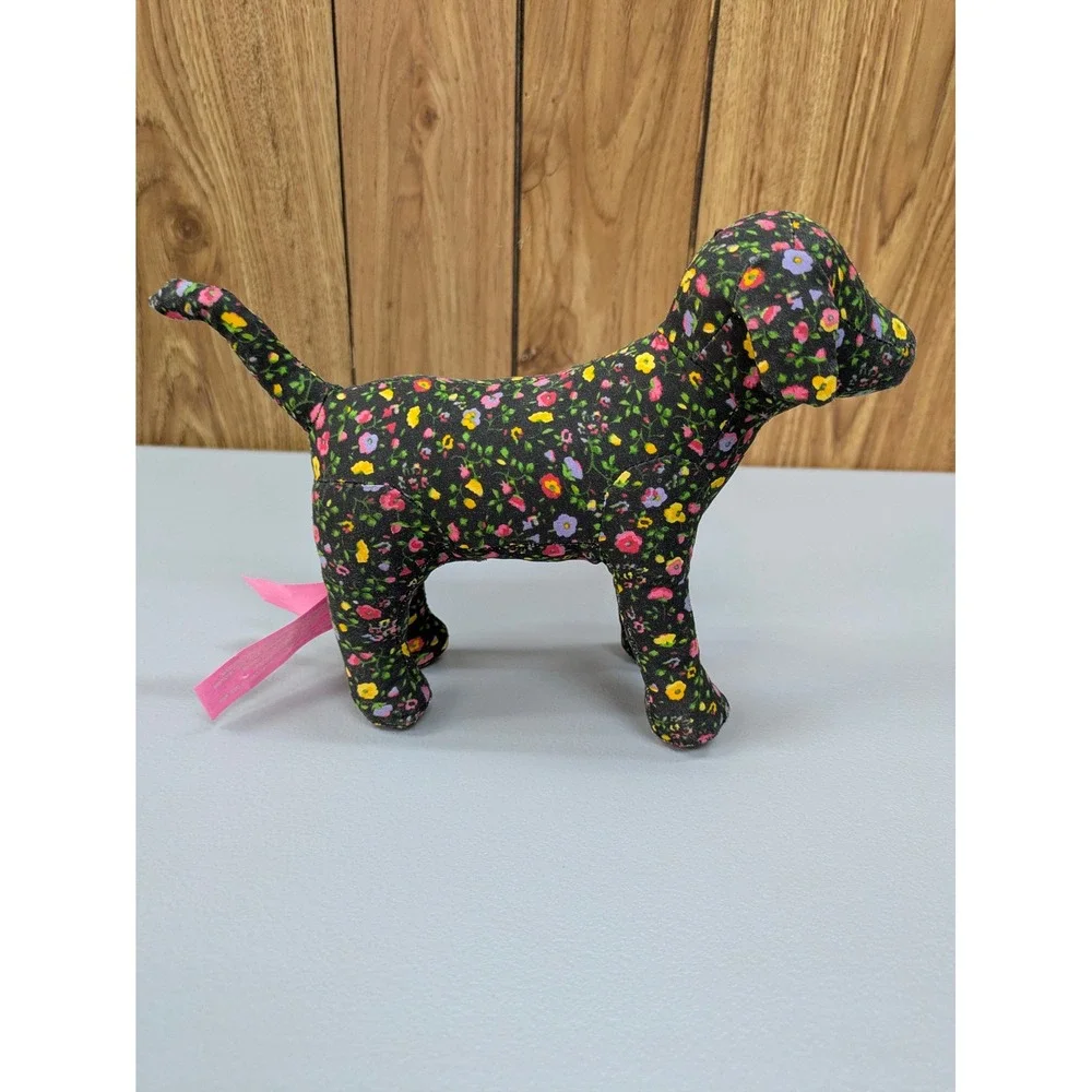 Cottagecore Floral Plush Dog Victoria's Secret PINK OS Peace Graphic Black OS - Picture 5 of 7